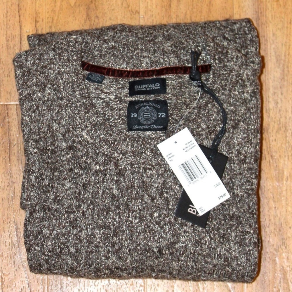 Buffalo David Bitton Sweater Mens Large Brown NWT Marled Crew Neck Pullover